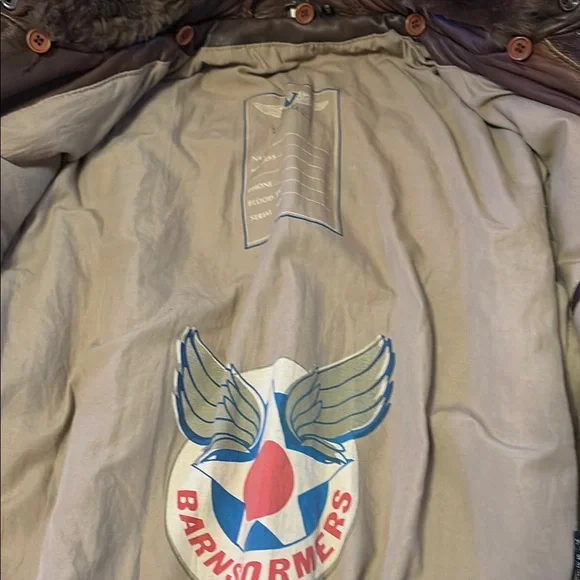 Brown Leather Bomber Jacket with Fleece Collar - Picture 2 of 16